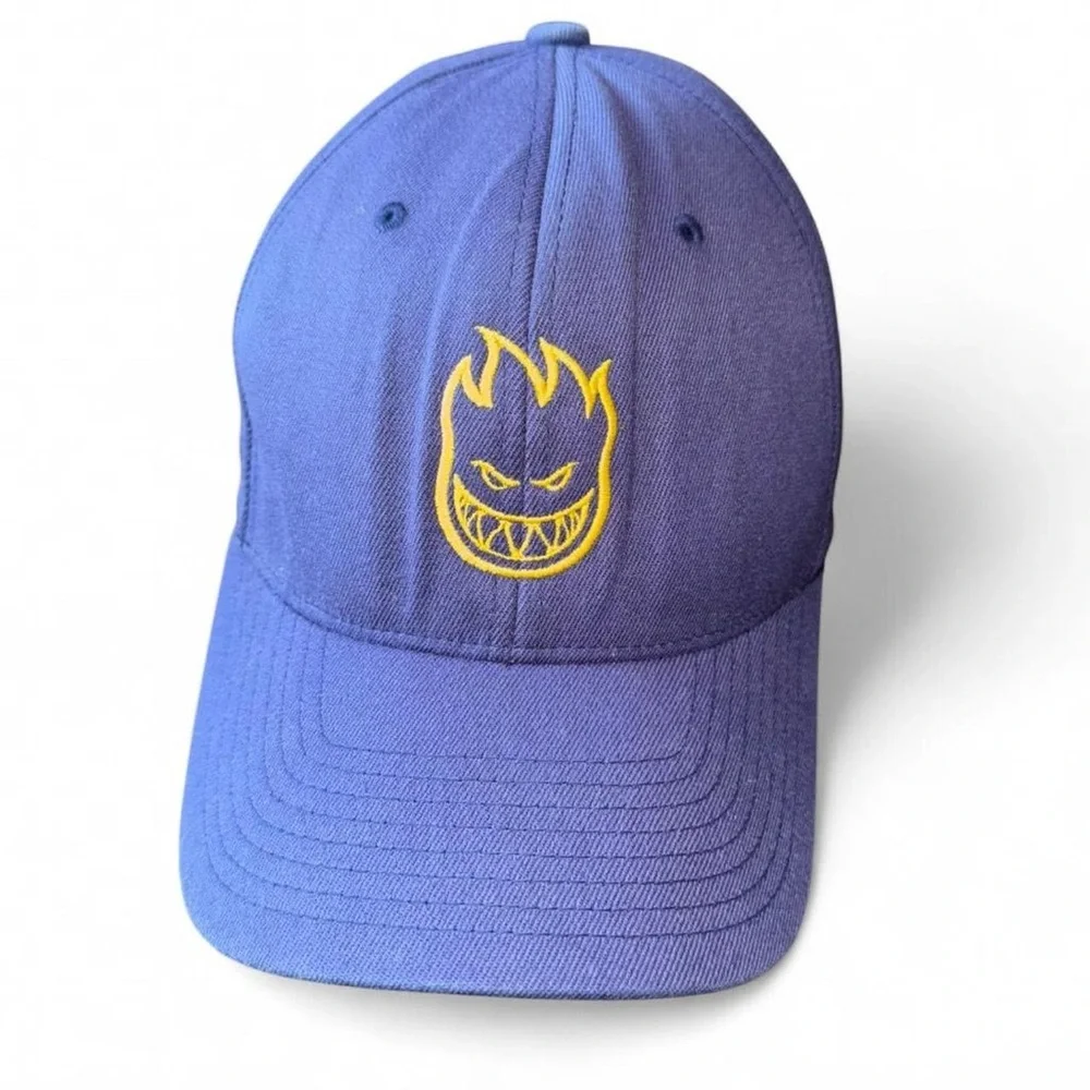 Vintage Spitfire Wheels Flexfit Wool Hat Cap Blue Yellow Skater Streetwear L/XL